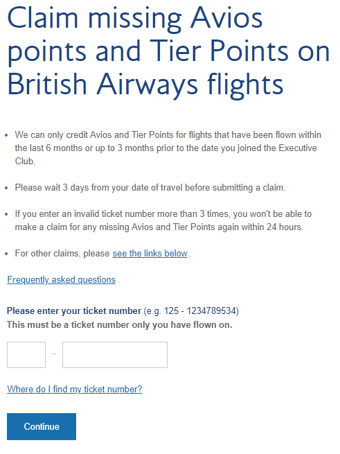 Missing Avios claim form