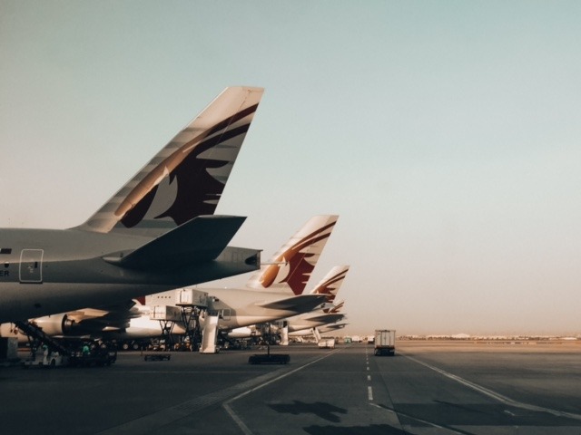 Qatar Airways airplanes tails at Doha Airport