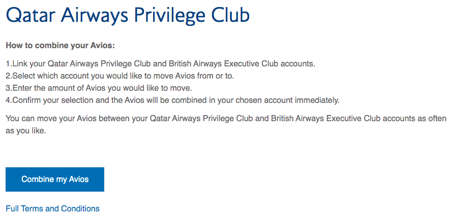 Combine Avios with Qatar Airways Privilege Club